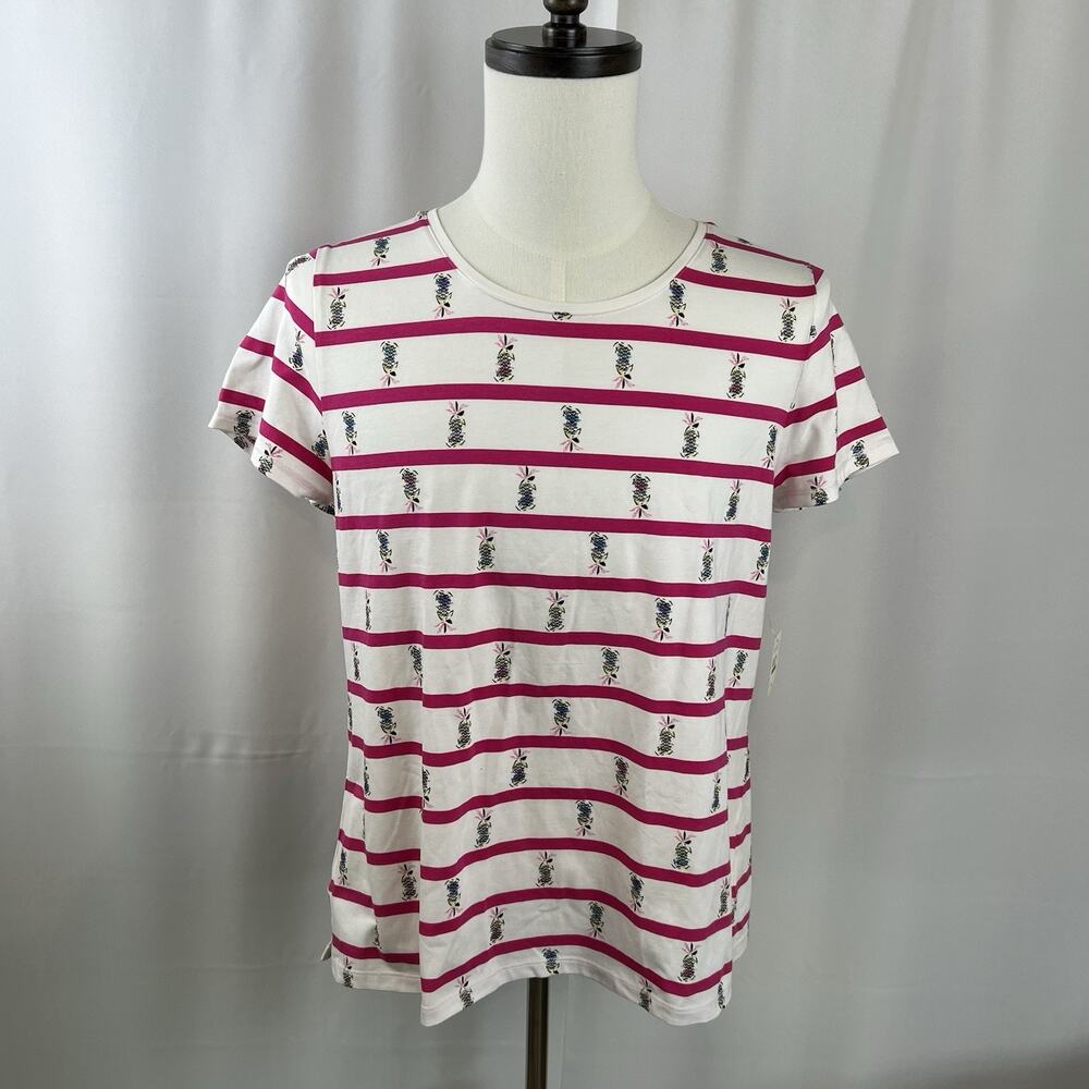 TALBOTS NWT Womens Thin Cotton Striped Pineapple Top Short Sleeve Size XLp